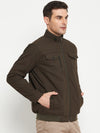 Cantabil Solid Olive Green Full Sleeves Mock Collar Regular Fit Casual Jacket for Men