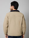 Cantabil Solid Full Sleeves Mock Collar Regular Fit Beige Casual Jacket for Men