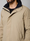 Cantabil Solid Full Sleeves Mock Collar Regular Fit Beige Casual Jacket for Men