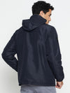 Cantabil Solid Navy Blue Full Sleeves Hooded Neck Regular Fit Casual Jacket for Men