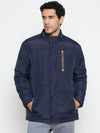 Cantabil Solid Navy Blue Full Sleeves Mock Collar Regular Fit Casual Jacket for Men