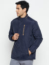 Cantabil Solid Navy Blue Full Sleeves Mock Collar Regular Fit Casual Jacket for Men