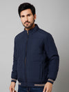 Cantabil Solid Full Sleeves Mock Collar Regular Fit Navy Blue Casual Reversible Jacket for Men