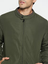 Cantabil Solid Olive Full Sleeves Mock Collar Regular Fit Reversible Casual Jacket for Men