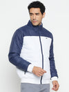 Cantabil Solid White Full Sleeves Mock Collar Regular Fit Casual Jacket for Men