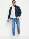 Cantabil Solid Blue and White Full Sleeves Mock Collar Regular Fit Reversible Casual Jacket for Men