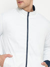 Cantabil Solid Blue and White Full Sleeves Mock Collar Regular Fit Reversible Casual Jacket for Men