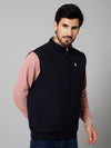 Cantabil Solid Sleeveless Mock Collar Regular Fit Navy Blue Casual Reversible Jacket For Men