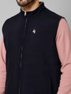 Cantabil Solid Sleeveless Mock Collar Regular Fit Navy Blue Casual Reversible Jacket For Men