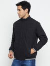 Cantabil Solid Black Full Sleeves Mock Collar Regular Fit Casual Jacket for Men