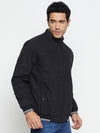 Cantabil Solid Black Full Sleeves Mock Collar Regular Fit Casual Jacket for Men