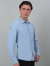 Cantabil Blue Solid Full Sleeve Casual Stretchable Shirt For Men