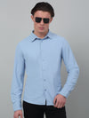 Cantabil Blue Solid Full Sleeve Casual Stretchable Shirt For Men