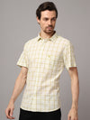 Cantabil Men Cotton Checkered Yellow Half Sleeve Casual Shirt for Men with Pocket (7048374911115)