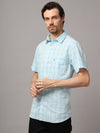 Cantabil Men Cotton Checkered Sky Blue Sleeve Casual Shirt for Men with Pocket (7048378744971)