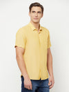 Cantabil Men Cotton Blend Mustard Solid Half Sleeve Casual Shirt for Men with Pocket (6816141508747)