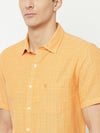 Cantabil Men Cotton Blend Checkered Orange Half Sleeve Casual Shirt for Men with Pocket (6827124949131)