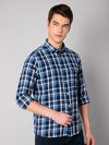Cantabil Men Cotton Checkered Navy Blue Full Sleeve Casual Shirt for Men with Pocket (7048368881803)