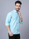 Cantabil Cotton Printed Mint Blue Full Sleeve Casual Shirt for Men with Pocket (7048382578827)