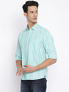 Cantabil Cotton Striped Green Full Sleeve Casual Shirt for Men with Pocket (7049631006859)