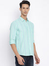 Cantabil Cotton Striped Green Full Sleeve Casual Shirt for Men with Pocket (7049631006859)