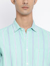 Cantabil Cotton Striped Green Full Sleeve Casual Shirt for Men with Pocket (7049631006859)