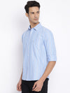 Cantabil Cotton Striped Sky Blue Full Sleeve Casual Shirt for Men with Pocket (7049634873483)