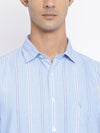 Cantabil Cotton Striped Sky Blue Full Sleeve Casual Shirt for Men with Pocket (7049634873483)