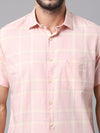 Cantabil Cotton Checkered Pink Half Sleeve Casual Shirt for Men with Pocket (7049019981963)