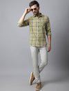 Cantabil Cotton Checkered Light Green Full Sleeve Casual Shirt for Men with Pocket (7048394997899)