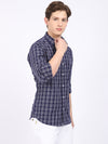 Cantabil Cotton Checkered Navy Blue Full Sleeve Casual Shirt for Men with Pocket (6865379393675)