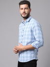 Cantabil Cotton Checkered Sky Blue Full Sleeve Casual Shirt for Men with Pocket (7049027977355)