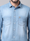 Cantabil Cotton Solid Blue Full Sleeve Casual Shirt for Men with Pocket (7049031352459)