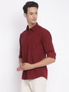 Cantabil Cotton Striped Maroon Full Sleeve Casual Shirt for Men with Pocket (7050203037835)