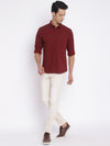 Cantabil Cotton Striped Maroon Full Sleeve Casual Shirt for Men with Pocket (7050203037835)