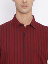 Cantabil Cotton Striped Maroon Full Sleeve Casual Shirt for Men with Pocket (7050203037835)