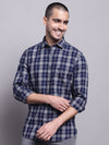 Cantabil Cotton Checkered Navy Blue Full Sleeve Casual Shirt for Men with Pocket (7137570816139)