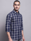Cantabil Cotton Checkered Navy Blue Full Sleeve Casual Shirt for Men with Pocket (7137570816139)