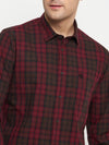 Cantabil Cotton Maroon Checkered Full Sleeve Regular Fit Casual Shirt for Men with Pocket