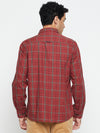 Cantabil Cotton Maroon Checkered Full Sleeve Regular Fit Casual Shirt for Men with Pocket