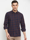 Cantabil Cotton Blue Checkered Full Sleeve Regular Fit Casual Shirt for Men with Pocket