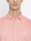Cantabil Cotton Printed Pink Full Sleeve Casual Shirt for Men with Pocket (7050386440331)