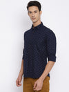 Cantabil Cotton Printed Navy Blue Full Sleeve Casual Shirt for Men with Pocket (7050418094219)