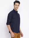 Cantabil Cotton Printed Navy Blue Full Sleeve Casual Shirt for Men with Pocket (7050418094219)