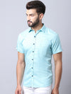 Cantabil Cotton Printed Blue Half Sleeve Casual Shirt for Men with Pocket (7004178317451)