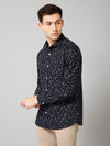 Cantabil Cotton Blend Printed Full Sleeve Regular Fit Navy Blue Casual Shirt for Men with Pocket
