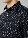 Cantabil Cotton Blend Printed Full Sleeve Regular Fit Navy Blue Casual Shirt for Men with Pocket