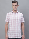 Cantabil Cotton Blend Checkered Purple Half Sleeve Casual Shirt for Men with Pocket (7135095193739)