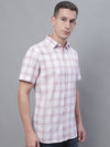 Cantabil Cotton Blend Checkered Purple Half Sleeve Casual Shirt for Men with Pocket (7135095193739)