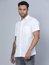 Cantabil Cotton Solid White Half Sleeve Casual Shirt for Men with Pocket (7136115359883)